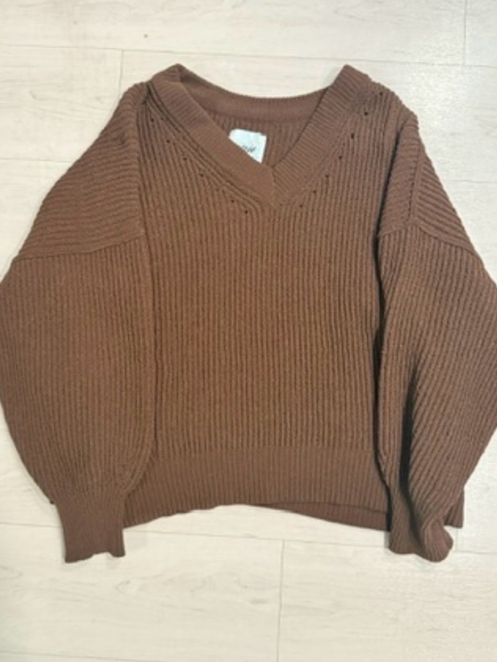aerie V-Neck Ribbed Brown Sweater